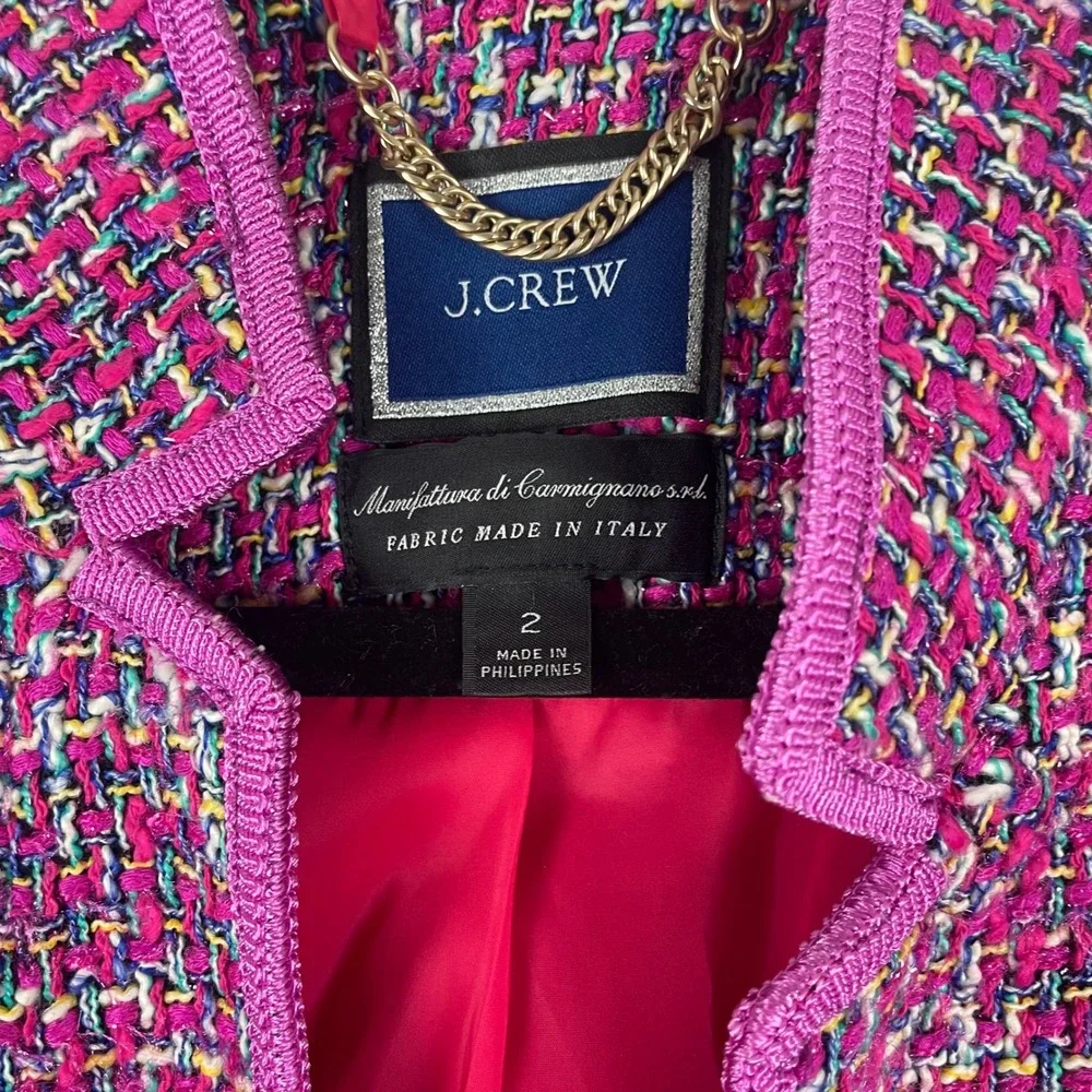 J.Crew Womens Blazer Fitted Jacket Pink Purple‎ Gold Pockets Size 2 Autumn Tweed
